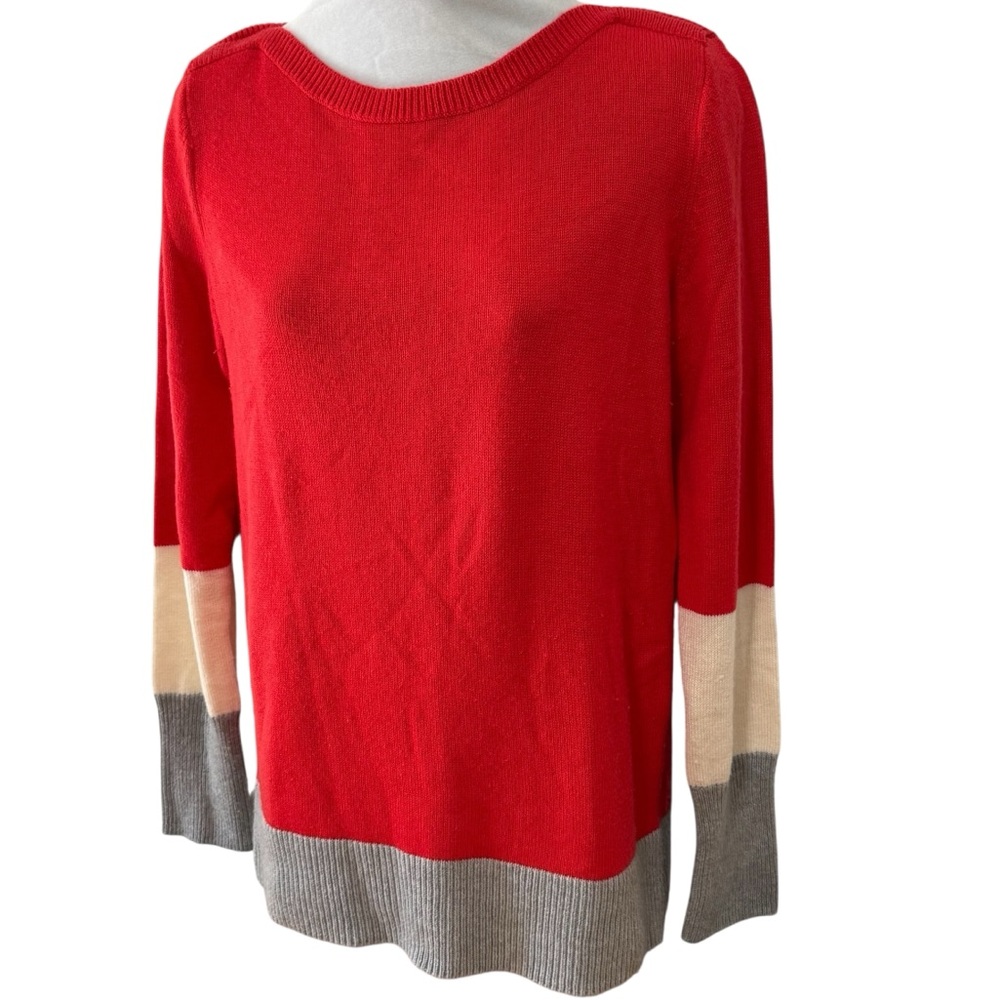 Wool Blend Gap Red & Gray Colorblock Soft Sweater Size Medium